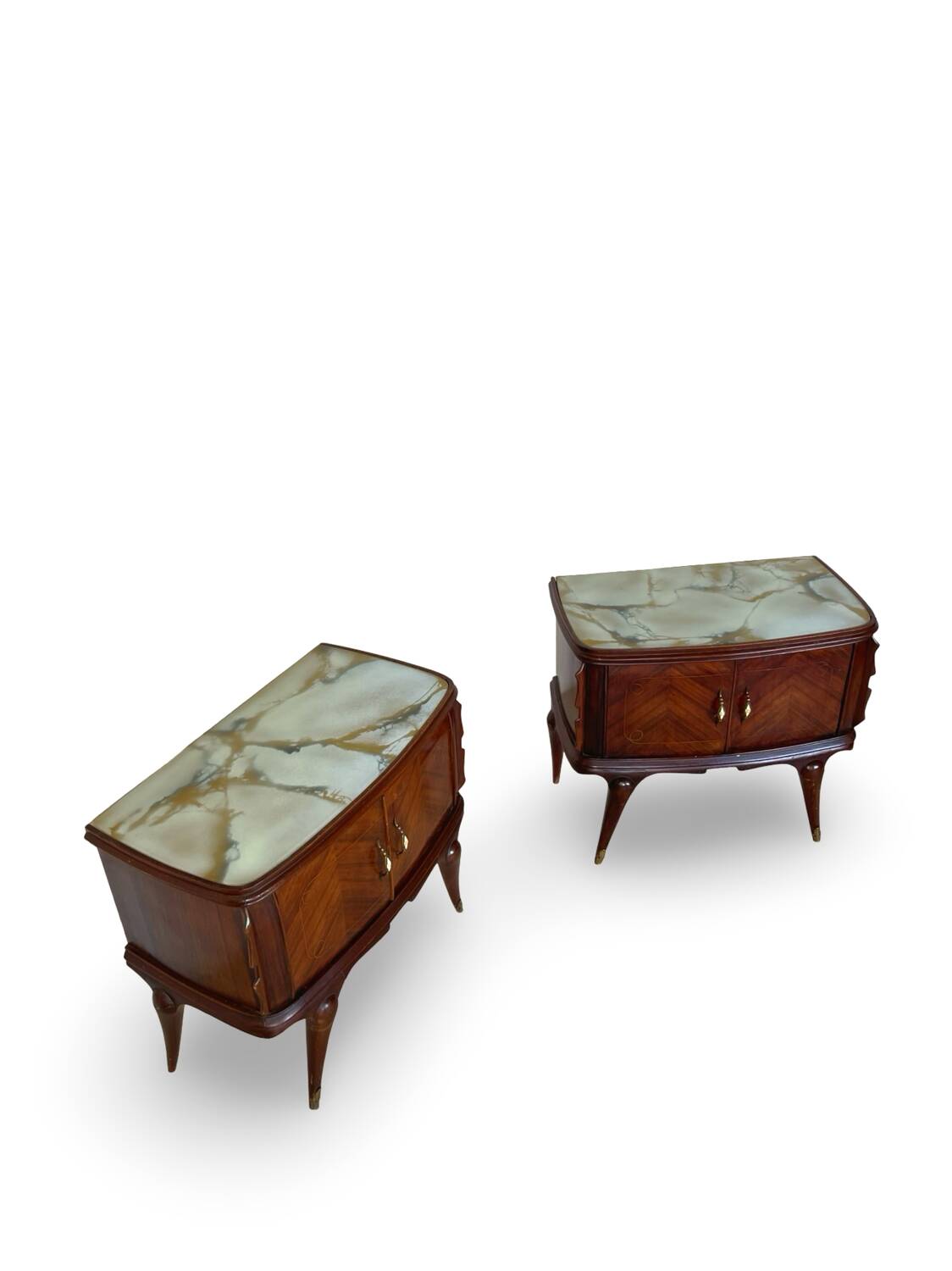 Tables de chevet plaquées en palissandre avec plateau en onyx vert