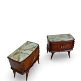 Tables de chevet plaquées en palissandre avec plateau en onyx vert