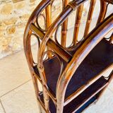 Vintage two-tier bamboo and rattan shelf with storage, Circa 1960