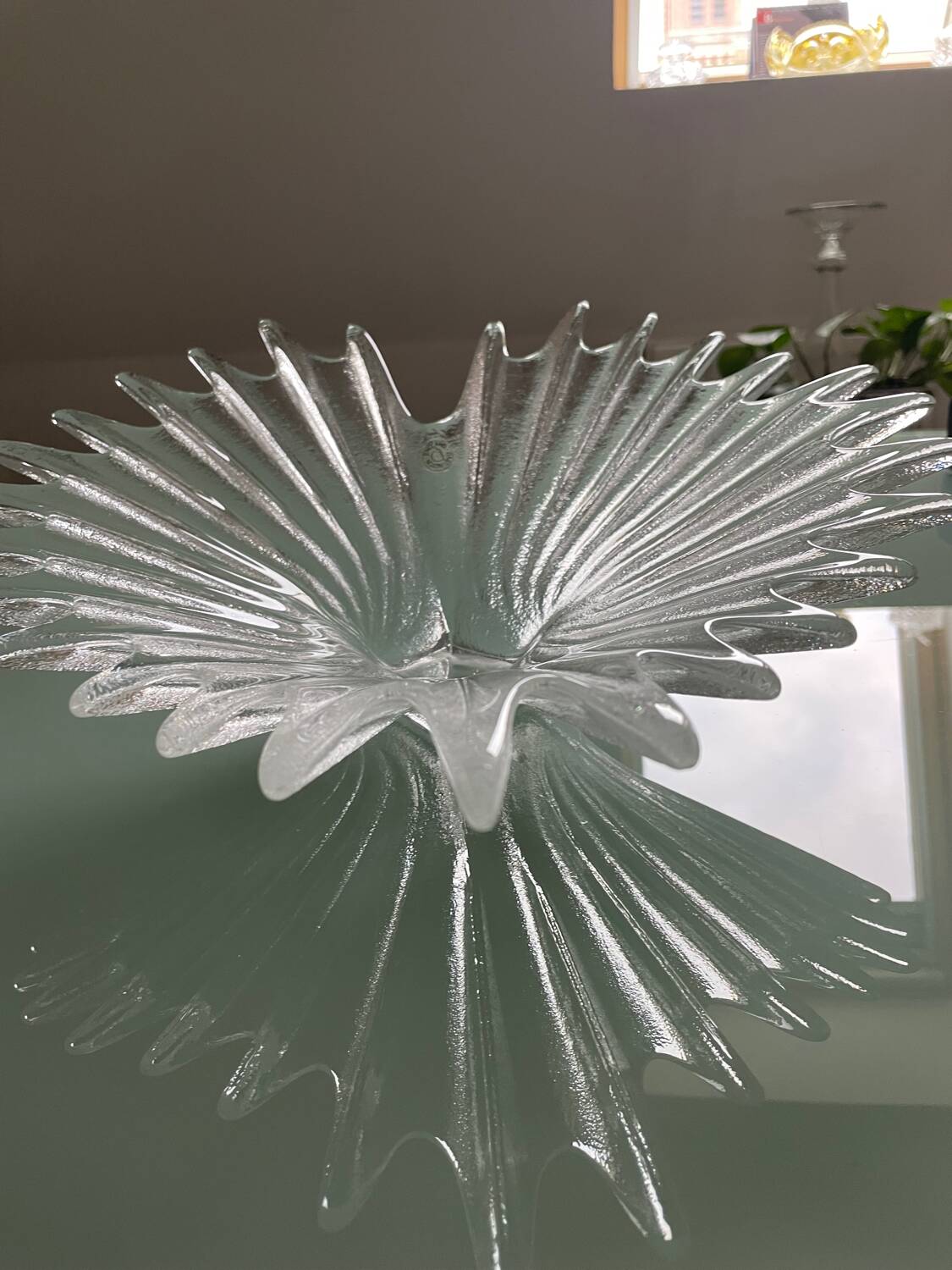 Textured glass centerpiece, made by Dartington