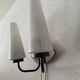 Art deco opaline, wood and brass 2 armed wall light