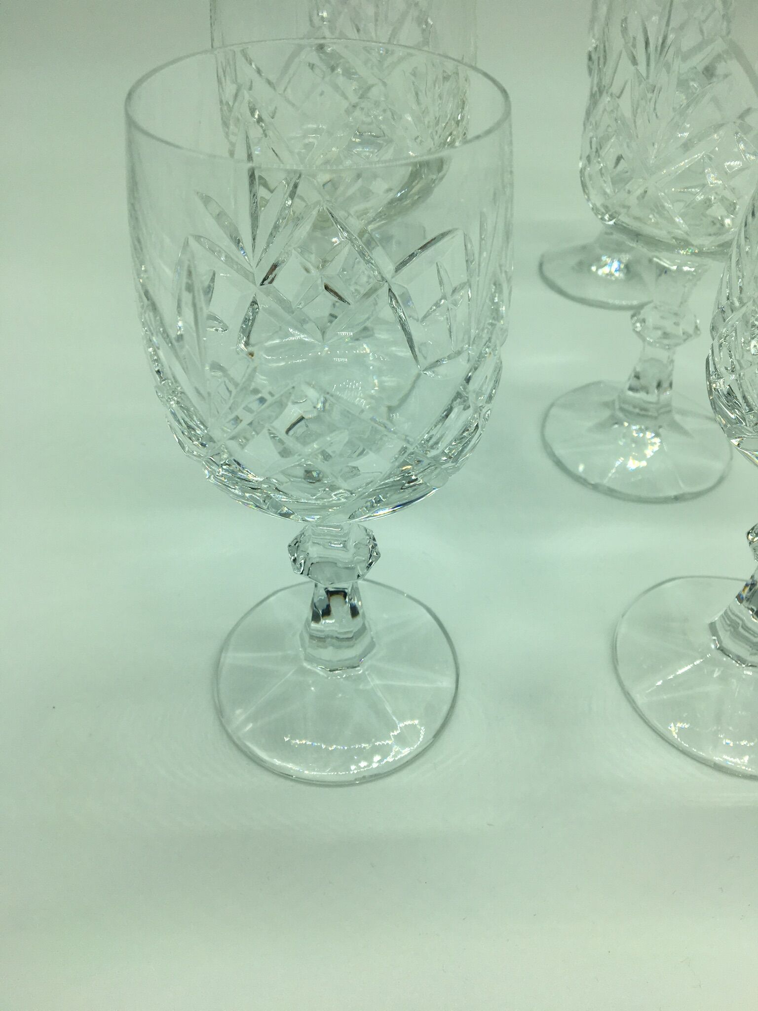 Cut crystal glasses: duo, 6 champagne, wine and water glasses from the 60s