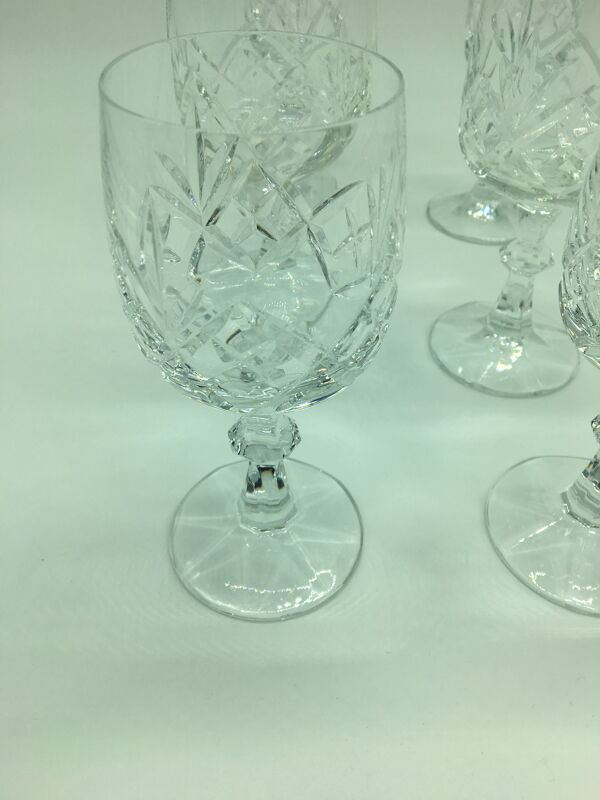 Verres en cristal taillés : duo, 6 verres  champagne, vin  et eau années 60