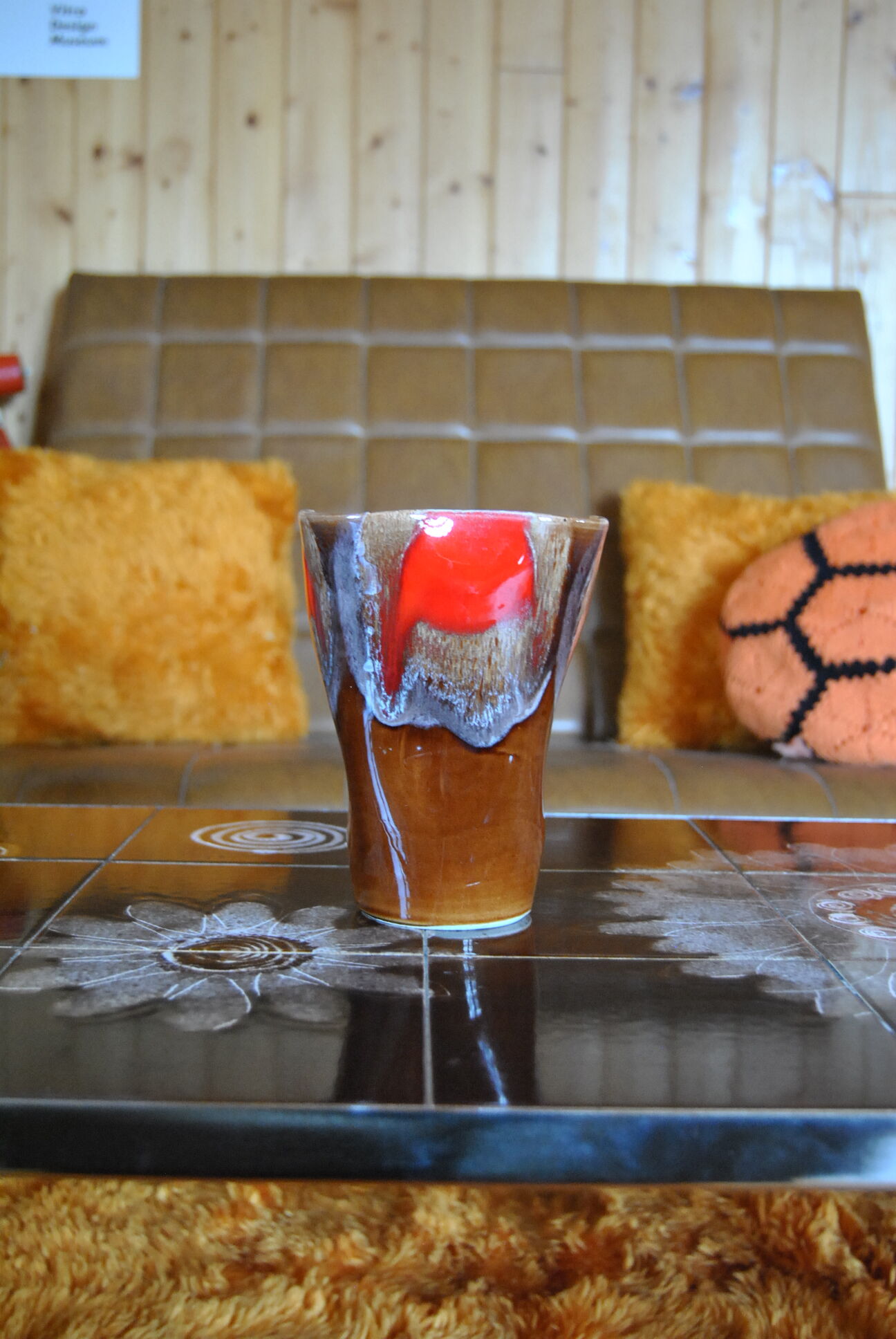 Vallauris vase brown/red - 70s - authentic vintage