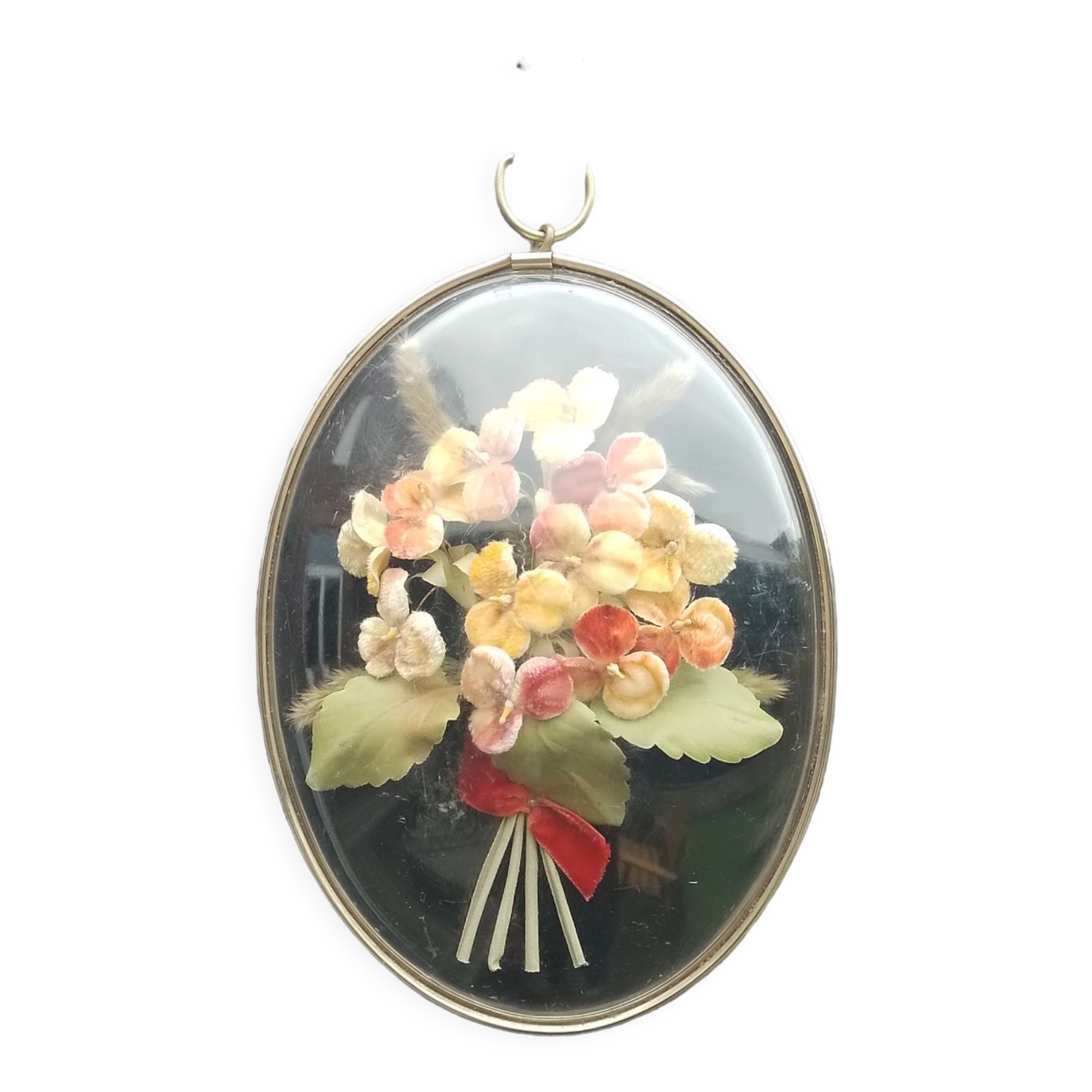 Dried flowers under glass metal frame 60' vintage