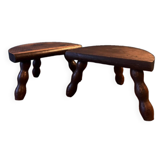 Duo pair of wooden milking stools