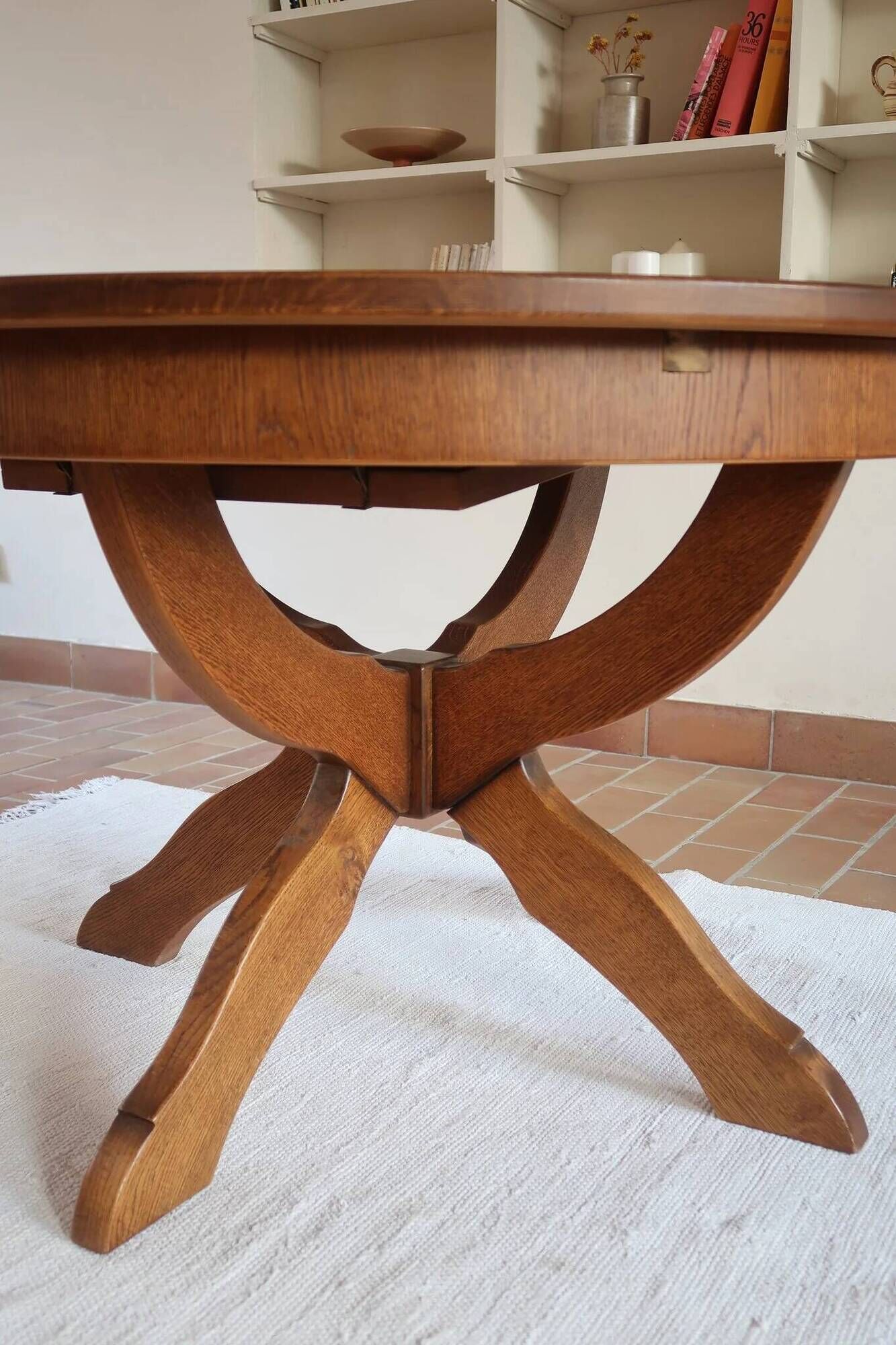 Extendable oak round table, Lübke, Germany 1960s