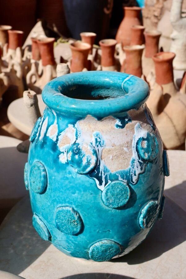 Vase / Cache Pot en Tamegroute bleu Turquoise Émaillé wabi-Sabi