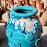 Vase / Cache Pot en Tamegroute bleu Turquoise Émaillé wabi-Sabi