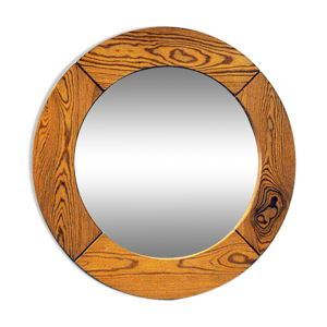 Miroir rond en pin mural 60 cmD par Glasmäster Markaryd 1950s Suède