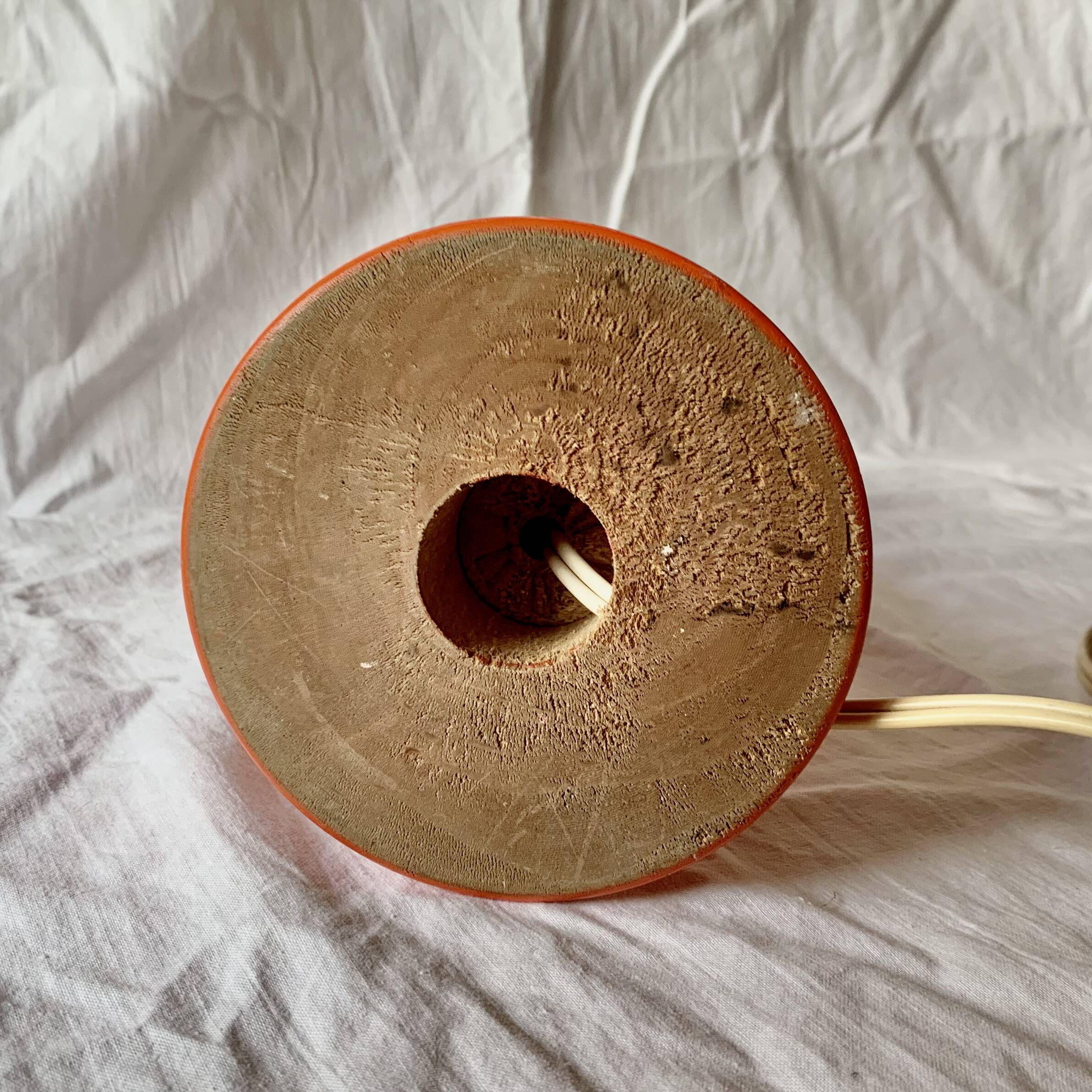 Large vintage lamp base in orange lacquered wood
