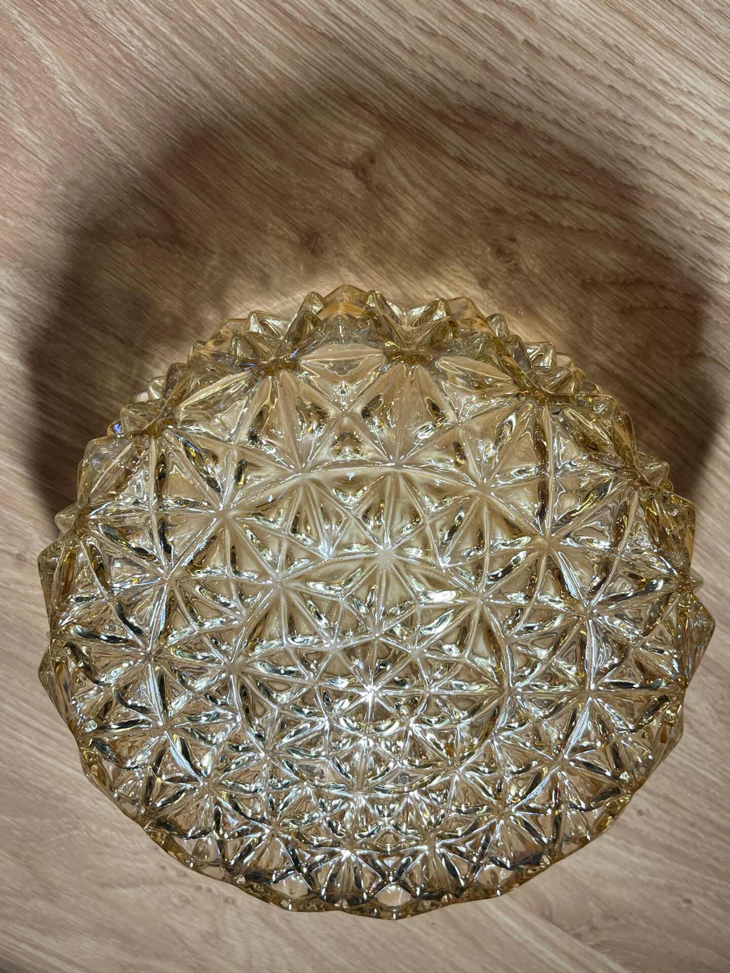 Pair of amber pressed glass ceiling globes Vianne – 1960s