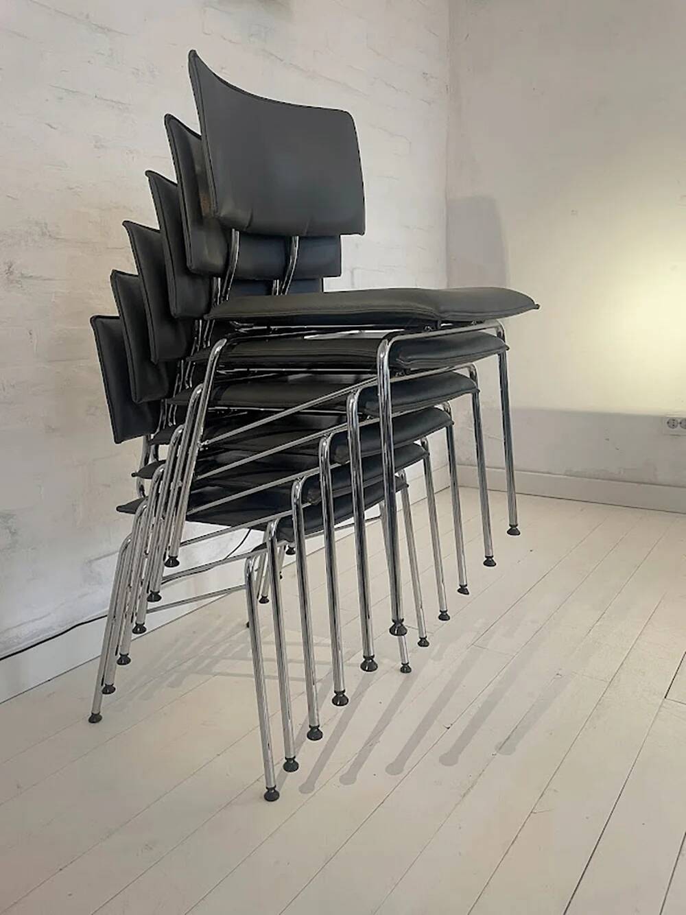 Set of six Sparta leather chairs by Christoph Hindermann for Dietiker, 1990s.