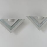Pair of vintage wall lights, white lacquered metal and glass, Germany 1970s