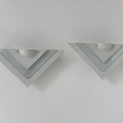 Pair of vintage wall lights, white lacquered metal and glass, Germany 1970s