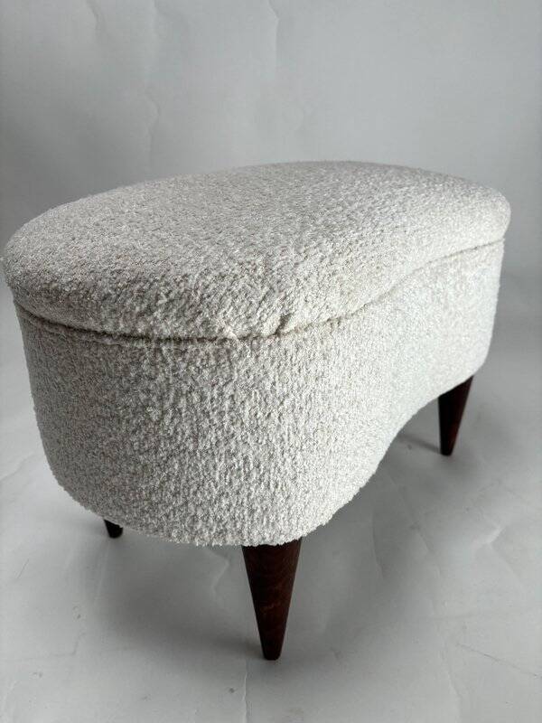 Mid-Century Modern Italian Stools in Wood and Bouclé Fabric, 1950s, Set of 2
