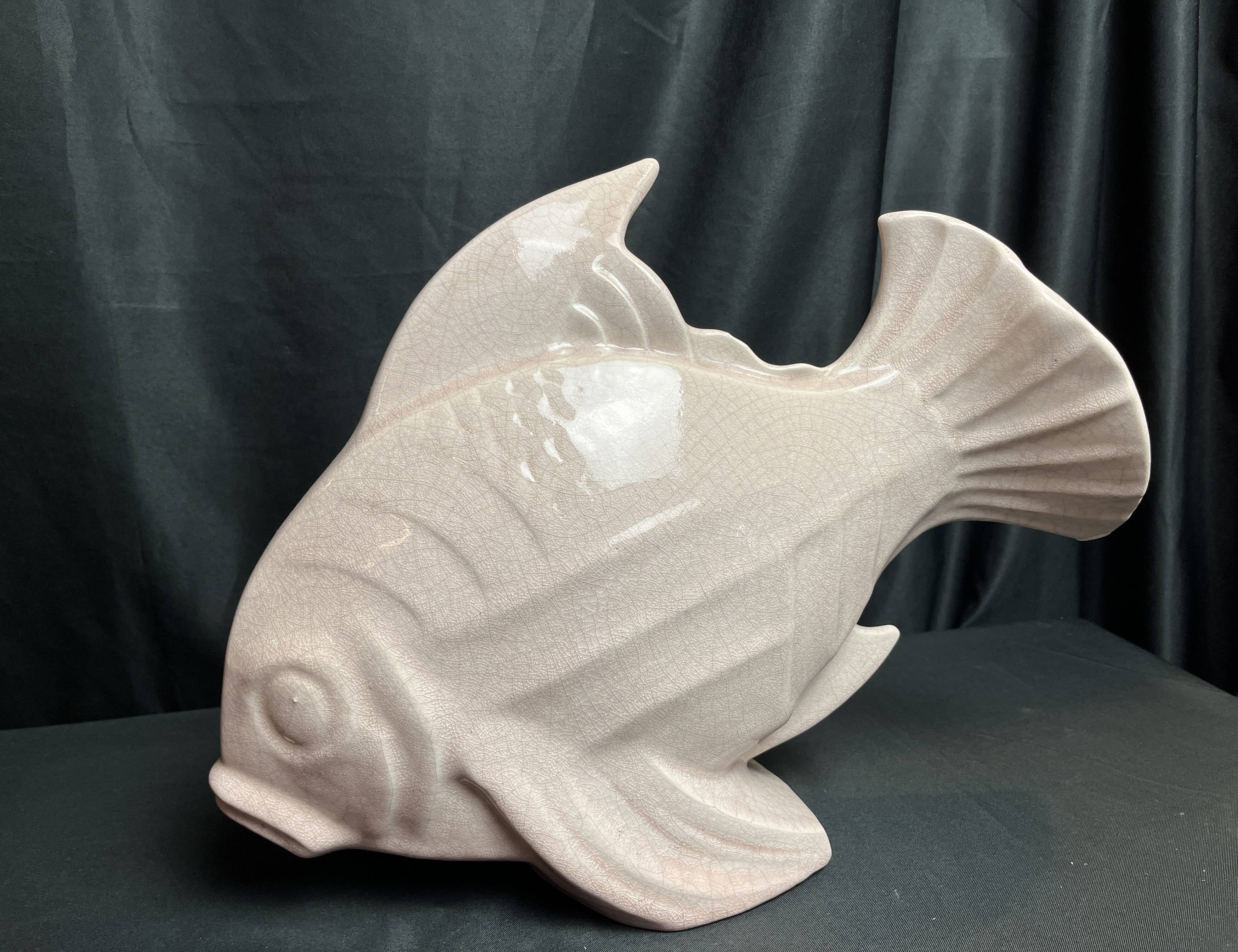 Art Deco, crackled ceramic fish Le Jan circa 1940