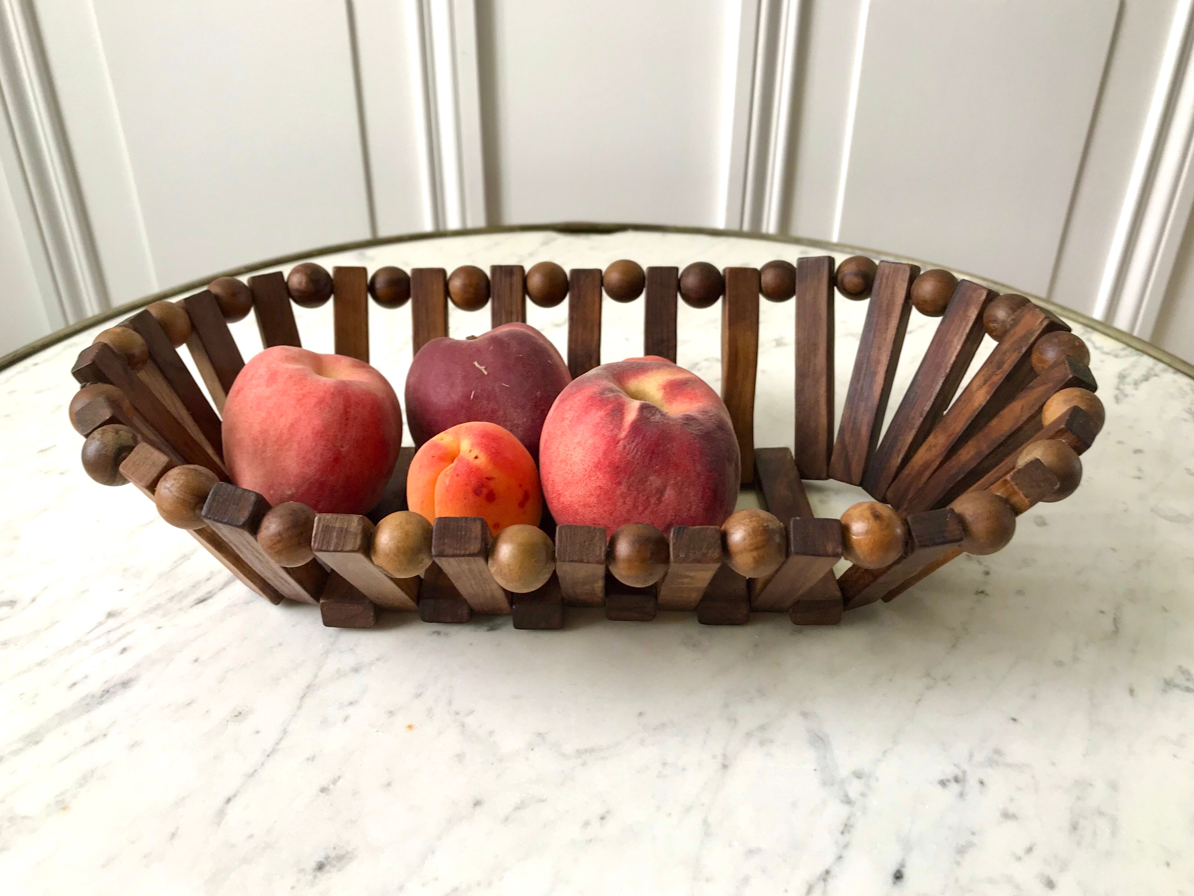 Fruit basket / bread in teak and pearl wood Scandinavian style 60s