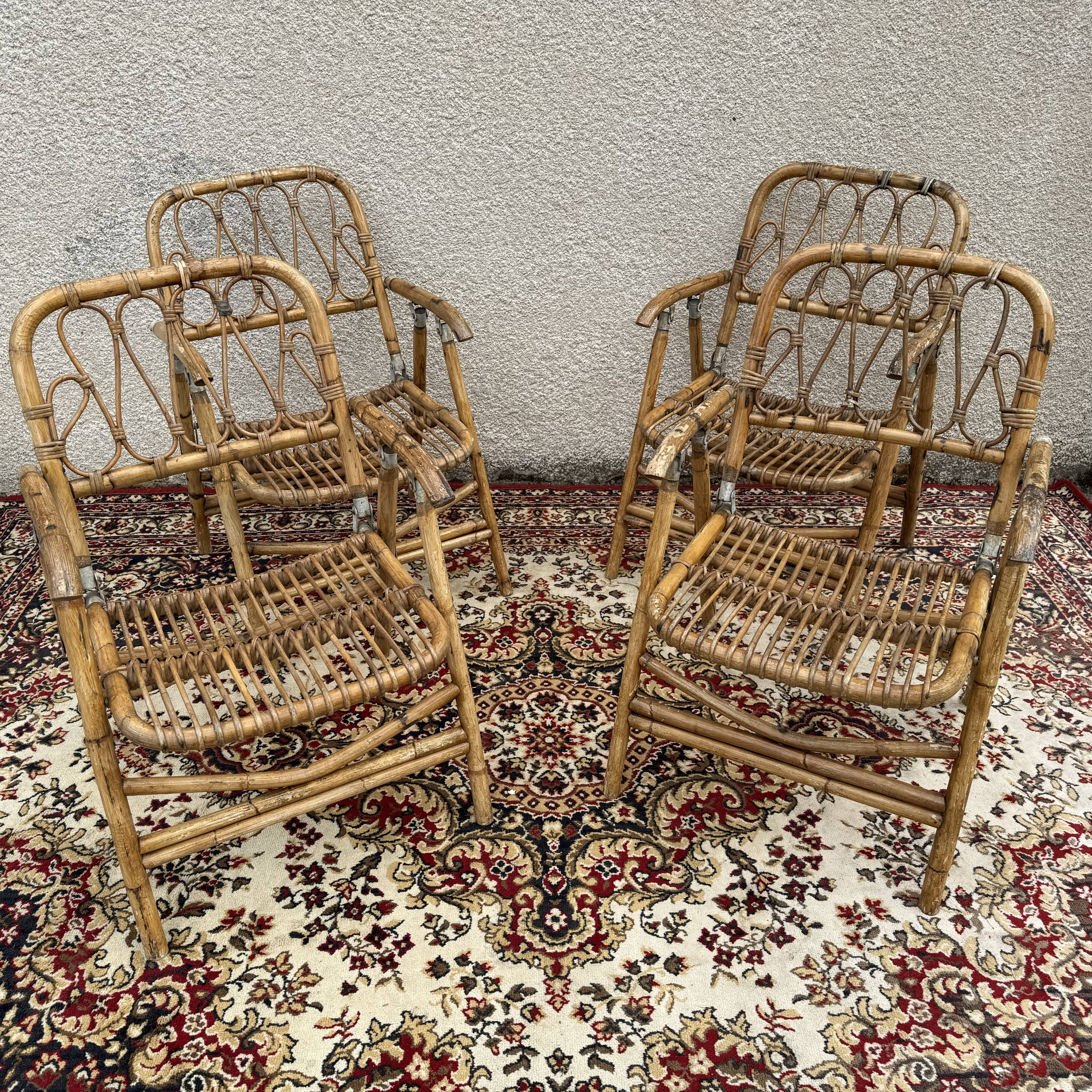 Rattan and Bamboo Folding Armchairs Valencia Spain 60'S