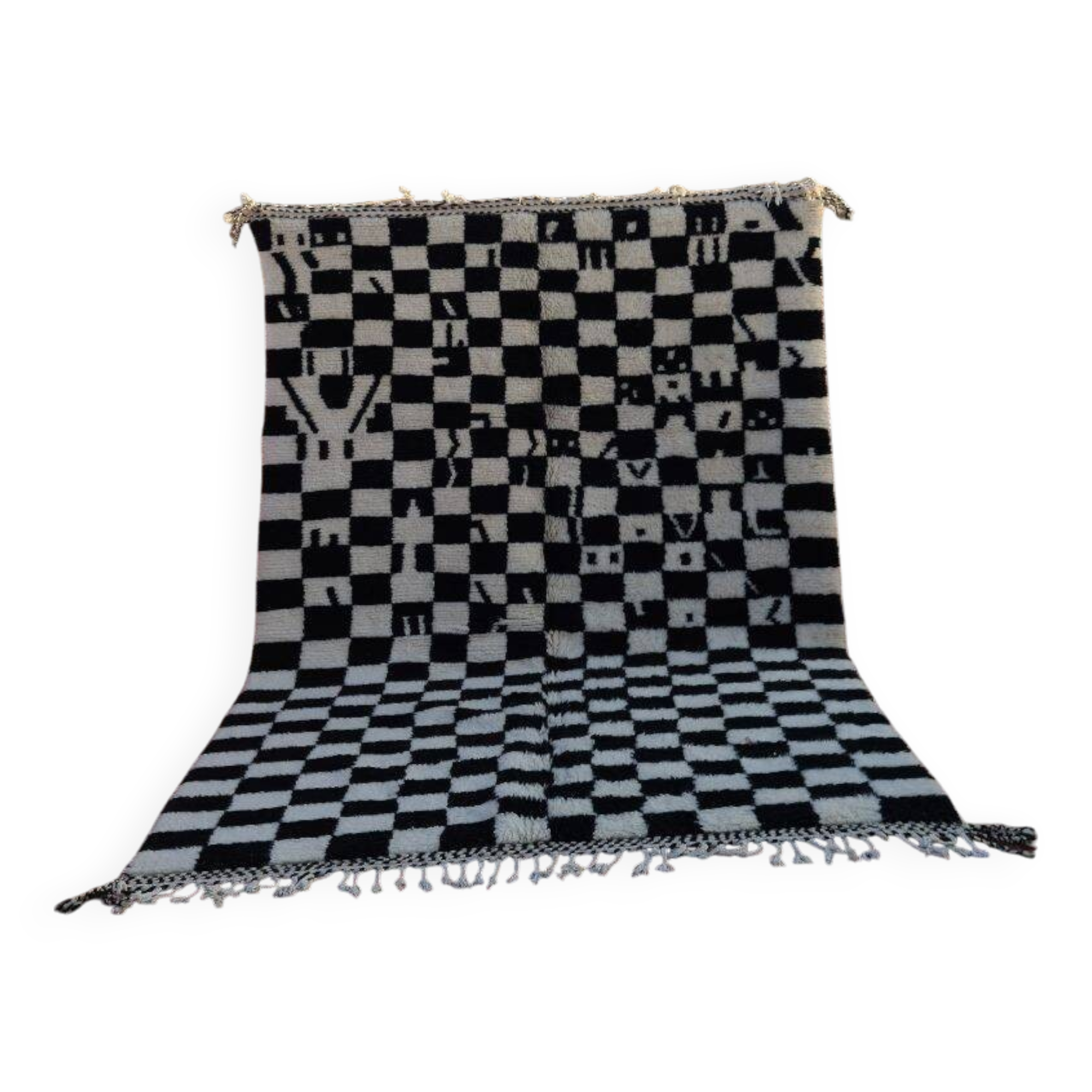 Moroccan Berber Rug Handmade - Black and White Checkered Design | Modern and Bohemian Decor 3x2 M