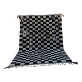 Moroccan Berber Rug Handmade - Black and White Checkered Design | Modern and Bohemian Decor 3x2 M