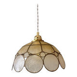 Vintage mother-of-pearl and brass lampshade pendant light