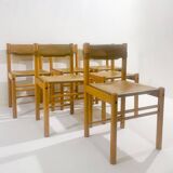 Ensemble de 6 chaises en bois et cuir, Italie, années 1960