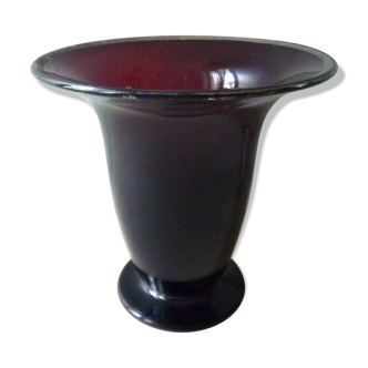 Vase cornet en verre mauve et argenté