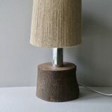 Solid wood and chrome lamp, rope lampshade