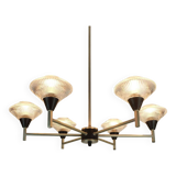 6-light mid century CHANDELIER pendant light glass aluminum and metal earyl 1960s