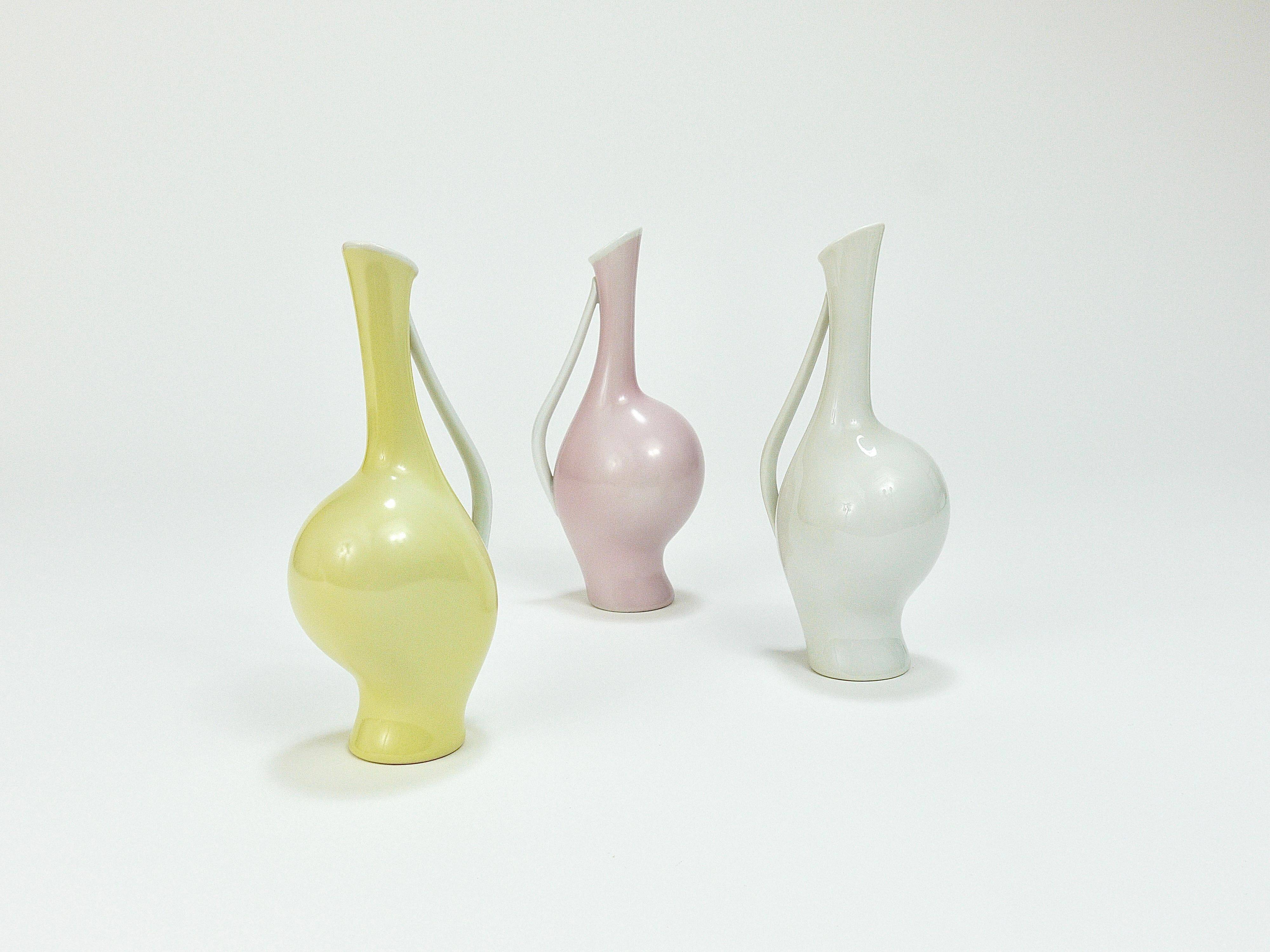 3 vases en porcelaine pastel "Luise" du milieu du siècle, Fritz Heidenreich, allemand