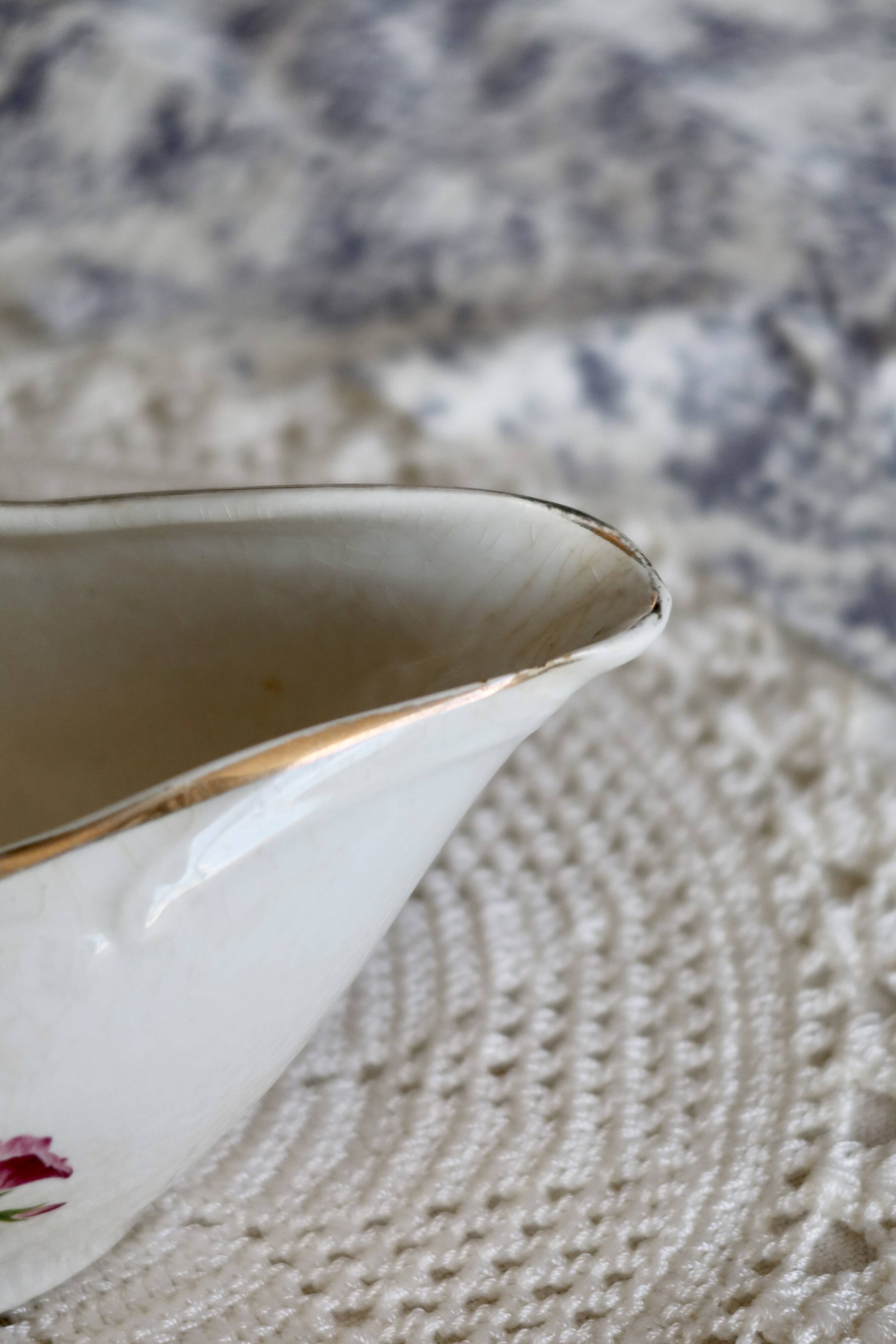 Vintage earthenware sauceboat – Moulin des Loups – Floral pattern