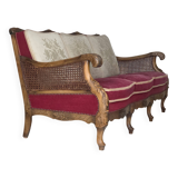 1930s, Danish 3-seater sofa, red furniture velour, furniture mesh.