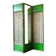 3-leaf screen in green wood, ecru paper and mirror