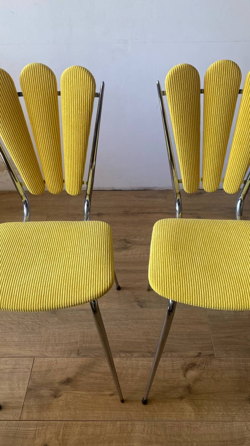 Chrome petal corduroy chairs