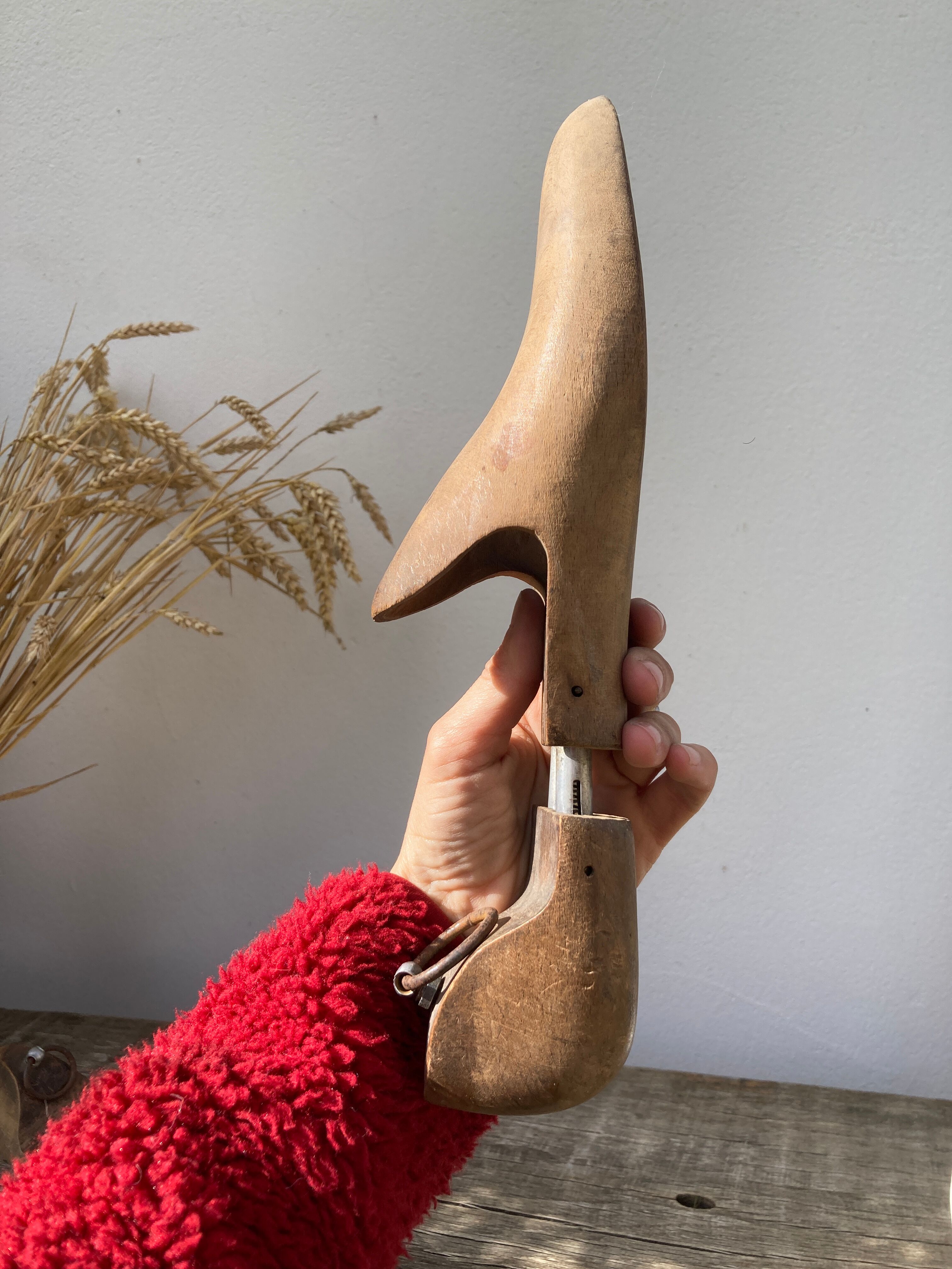 Old wooden shoe trees shapes vintage shoes