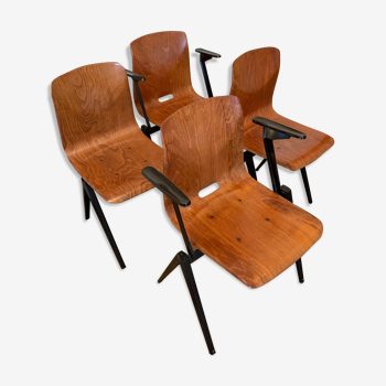 Lot de 4 chaises vintage par Galvanitas en bois et acier