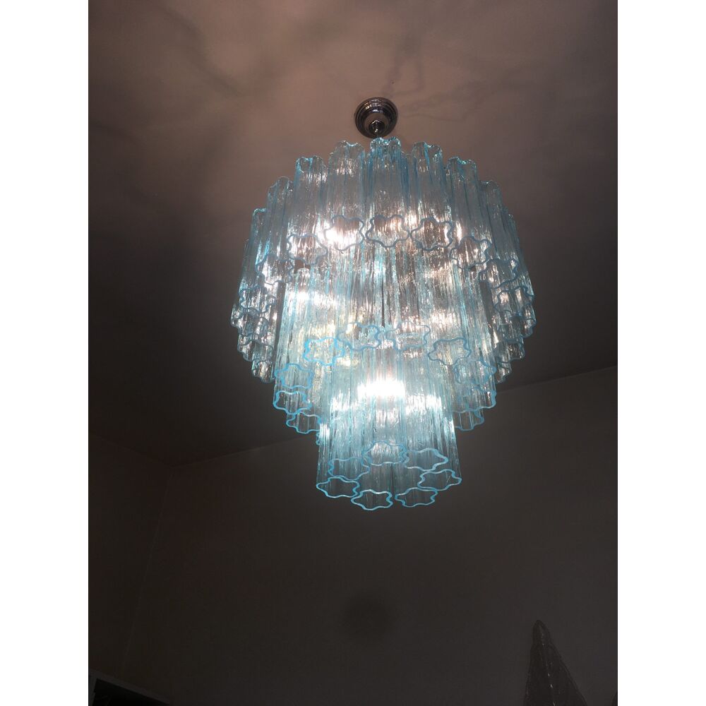 Light blue “tronchi” murano glass chandelier d60-3l