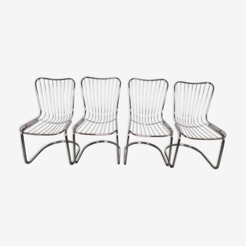 lot of 4 Chromé metal design chair - year 70