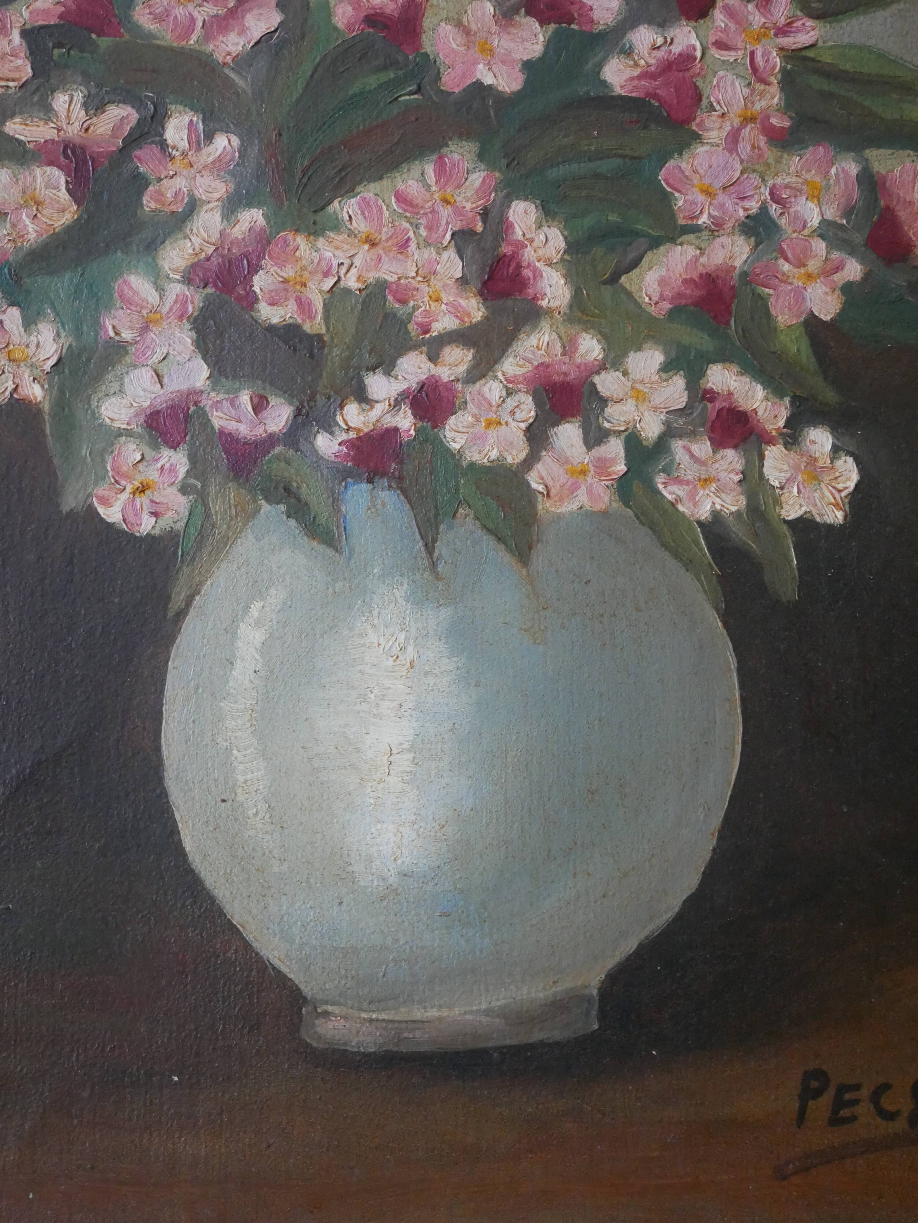 Oil painting on canvas still life bouquet of flowers bohemian countryside