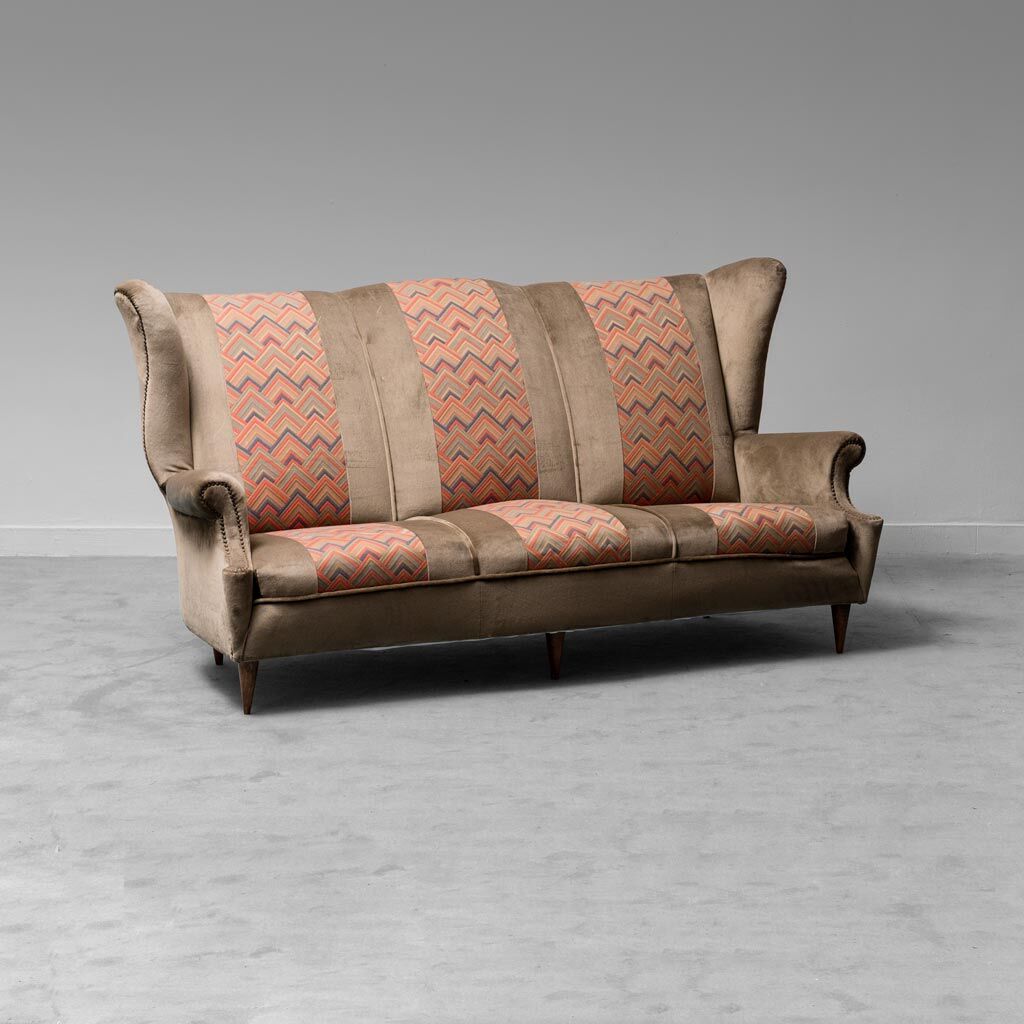 3 seater sofa in brown velvet anni' 50 vintage modern