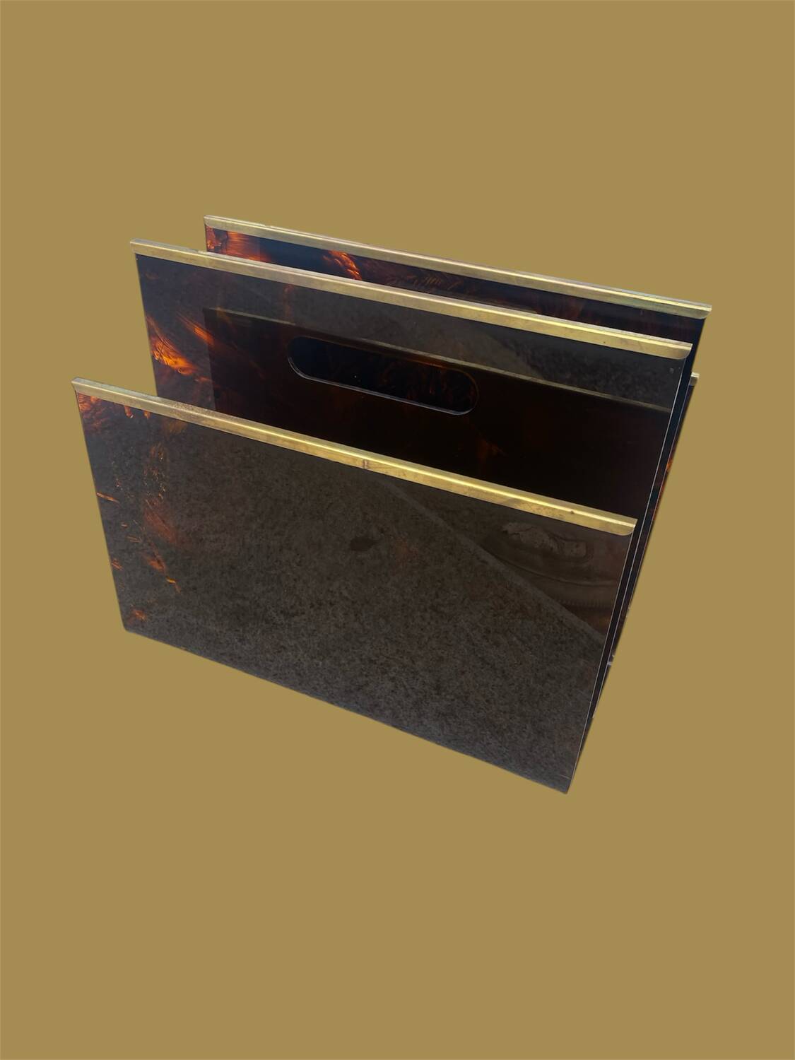 1970s magazine rack in tortoiseshell plexiglass by alpac