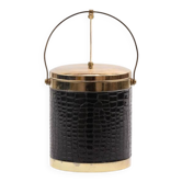 Vintage 1970s ice bucket - Black crocodile effect faux leather