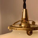 Pair of serrated opaline bistro pendant lights