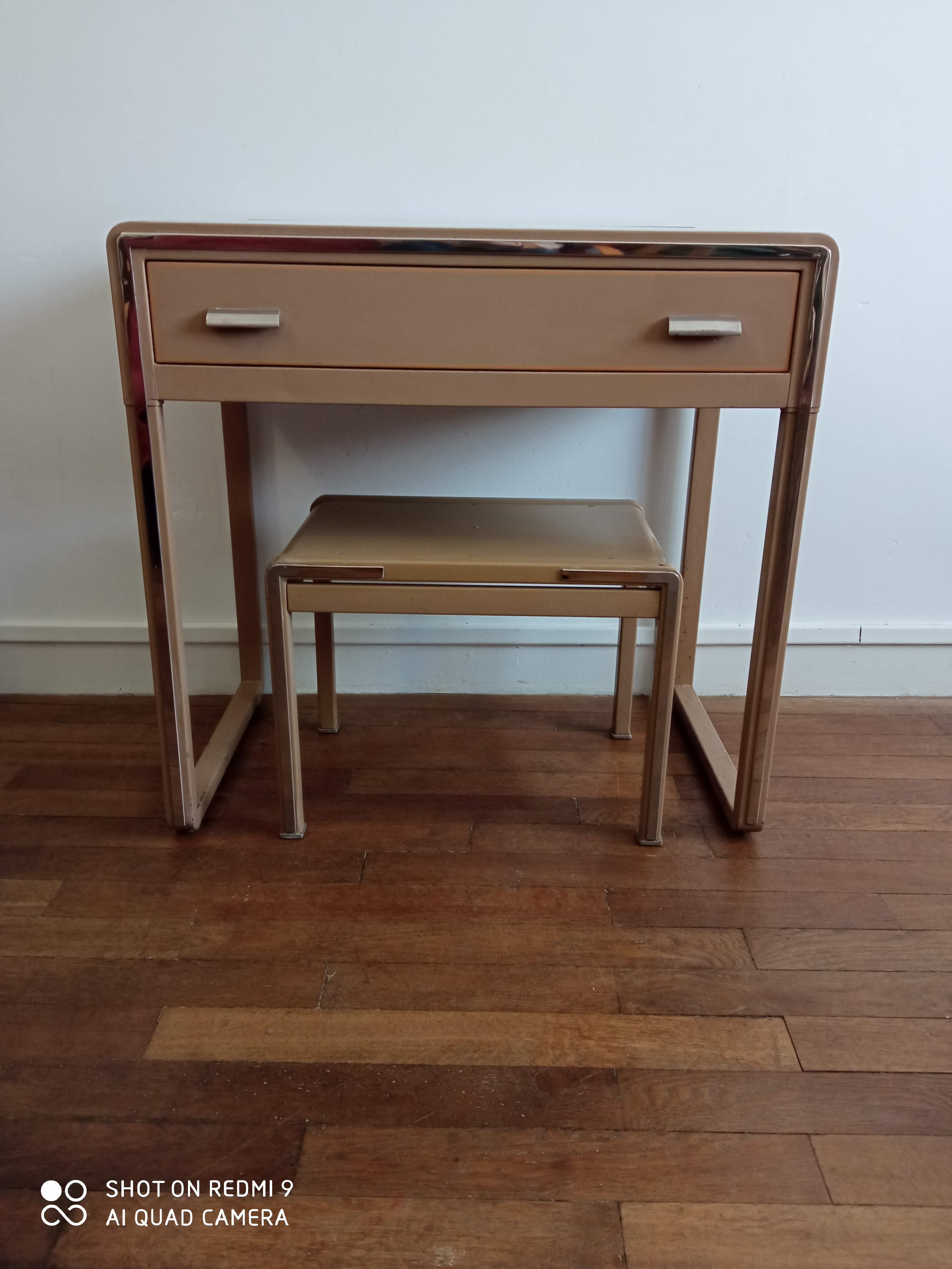 Vintage metal desk/ hairdresser and stool