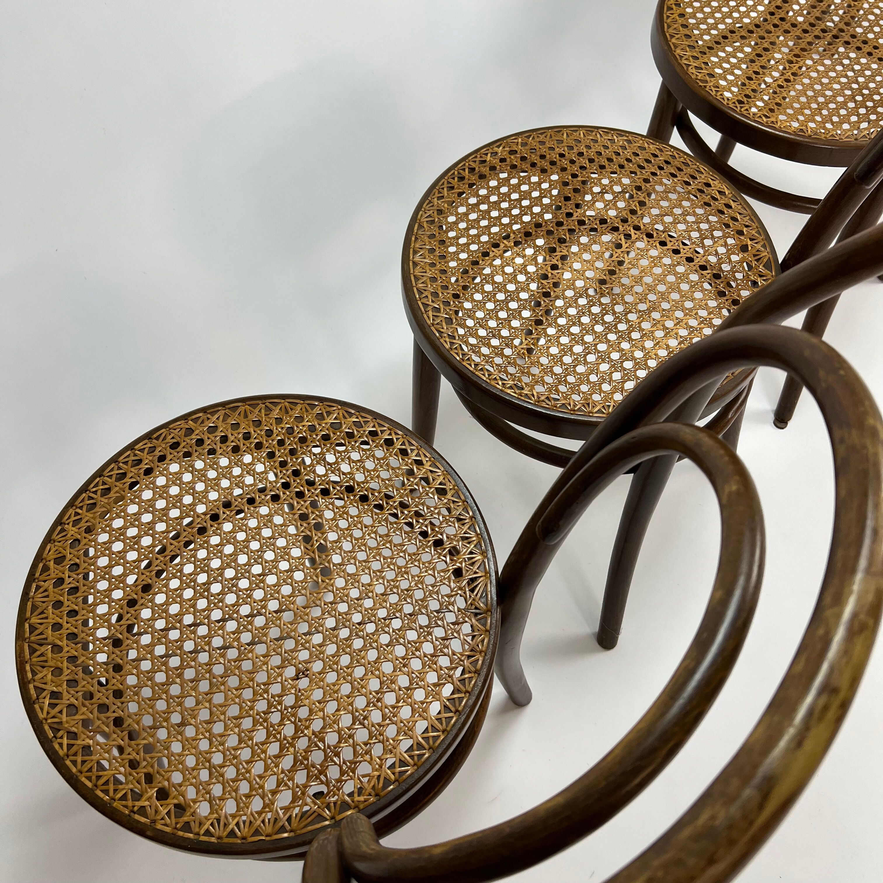 Ensemble de 4 chaises de salle à manger Mid Century Zpm Radomsko Bentwood et Cane, années 1960