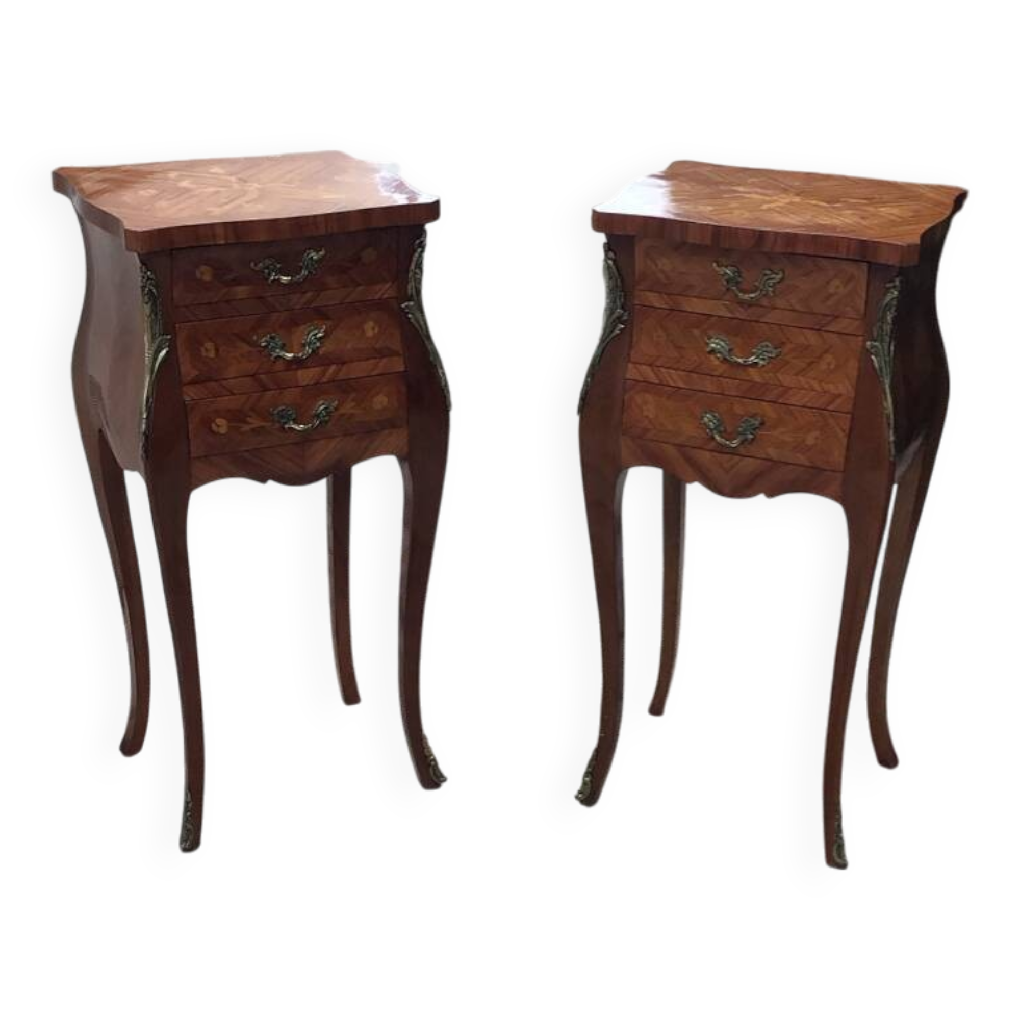 Pair of Louis XV style marquetry bedside tables