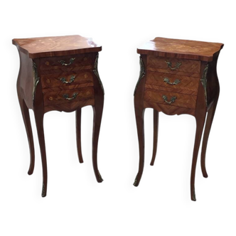 Paire de Table de chevet style Louis XV marqueterie