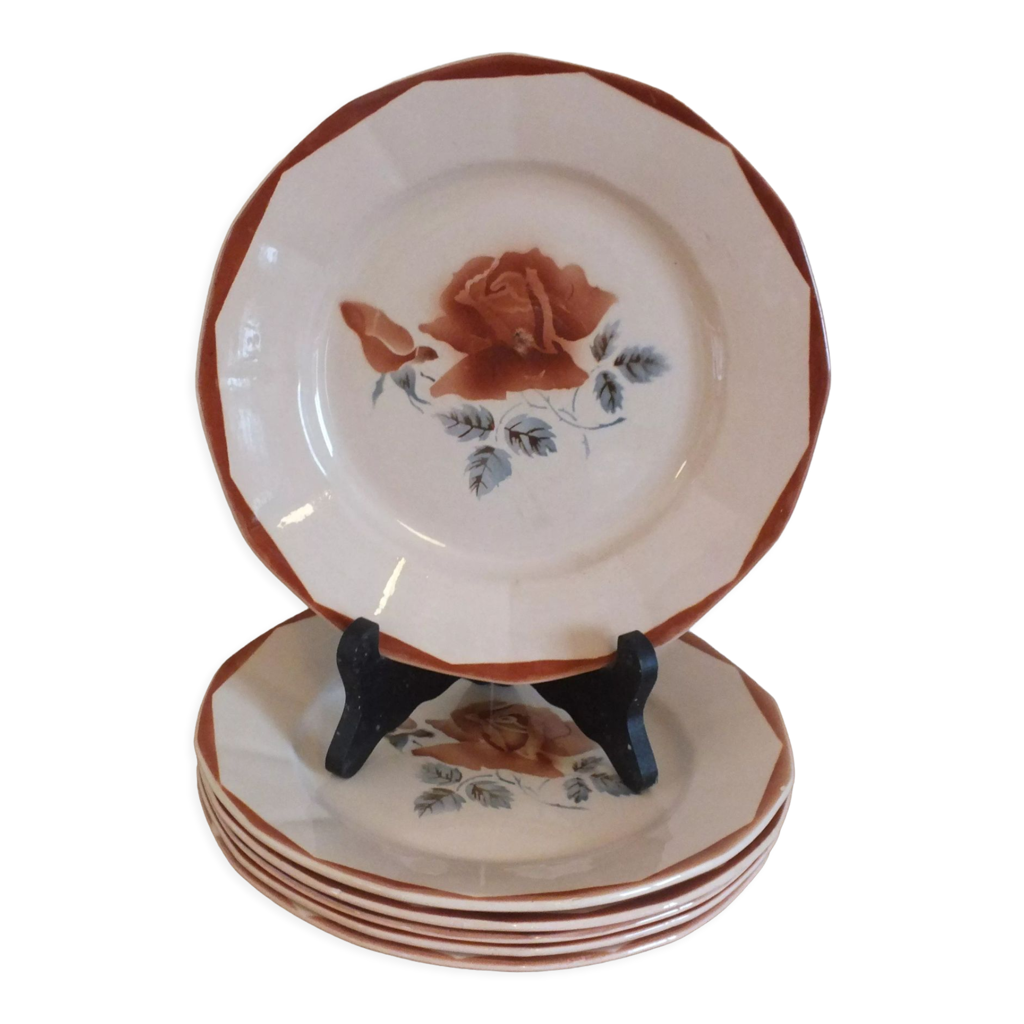 Set of 6 flat plates Sarreguemines Digoin