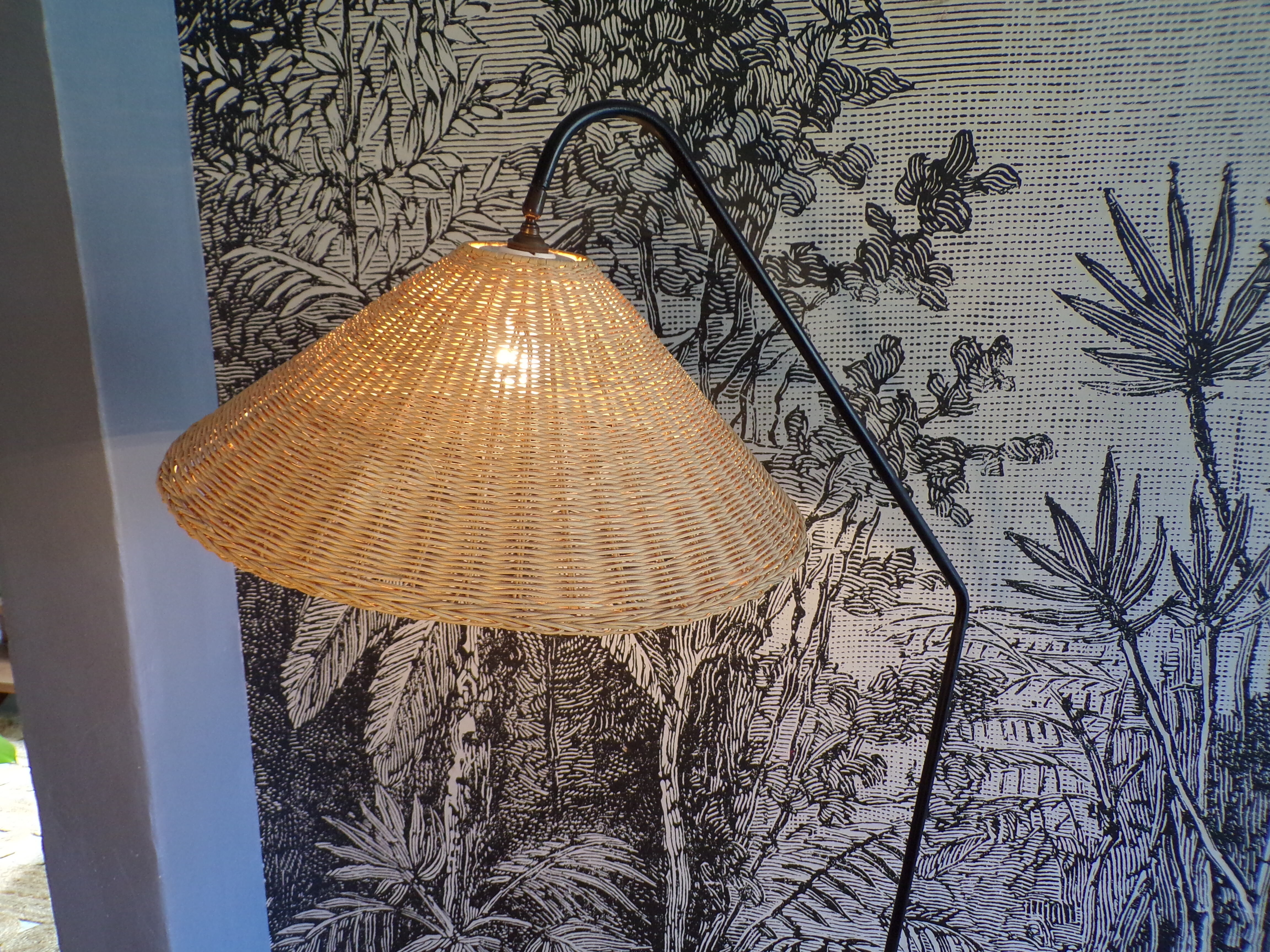Vintage floor lamp rattan lampshade